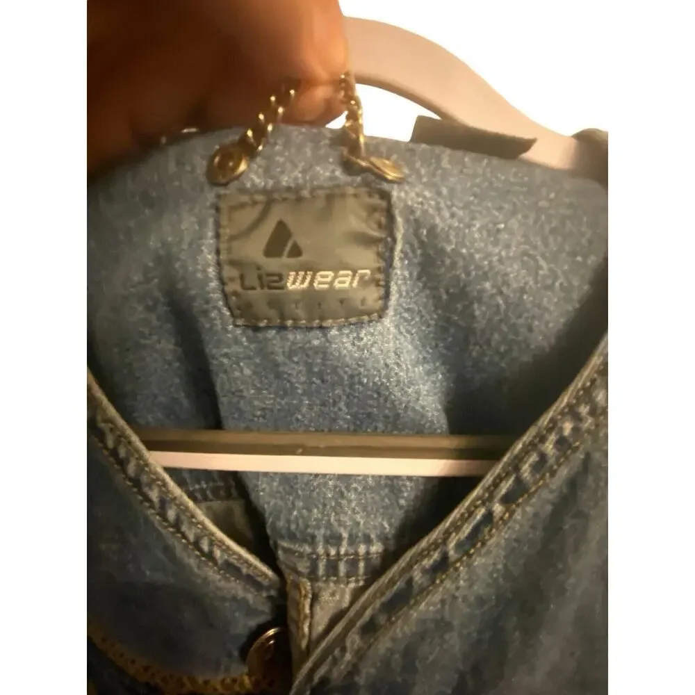 Liz Wear V Neck Denim Jacket Size Small Petite Long Sleeve Casual Vintage - Picture 9 of 16